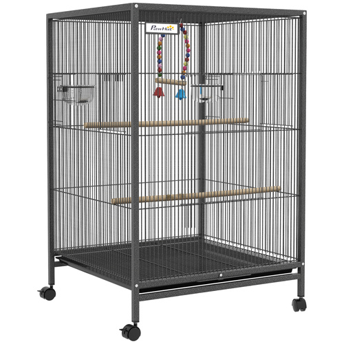PawHut Bird Cage, Budgie Cage, with Rolling Stand, for Small Birds - Grey