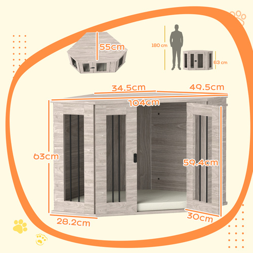 PawHut Dog Crate Furniture Side Table, with Cushion, 104 x 55 x 63cm - Walnut Brown