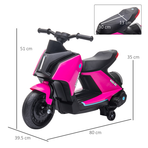 HOMCOM 6V Kids Electric Motorbike Ride On Toy w/ Music LED Lights Safety Training Wheels for Girls Boy 2-4 Years Pink