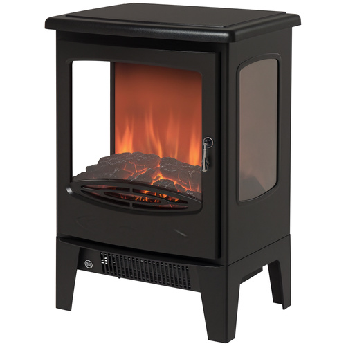 HOMCOM 900W/1800W Freestanding Electric Fireplace Room Heater w/ Adjustable Artificial Flame 3-Sided Tempered Glass Panels Safe Home Warmth Retro Faux Fire