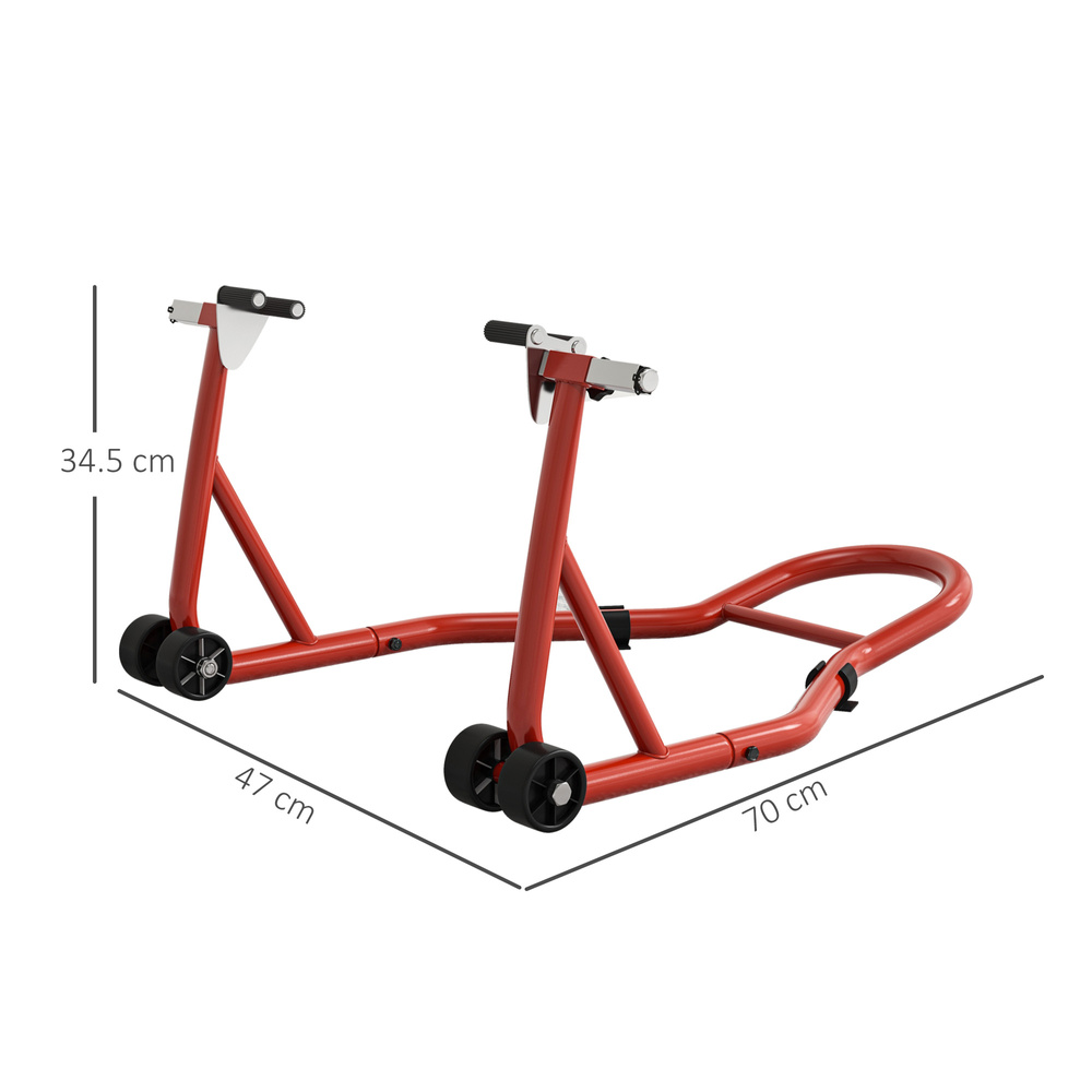 HOMCOM Front Motorcycle Paddock Stand Motorbike Stand with Anti-Slip Mat, Adjustable Pin and Swingarm Spool Adaptors, 200 kg Capacity, for 18", 17" and 10" Tyre, Red
