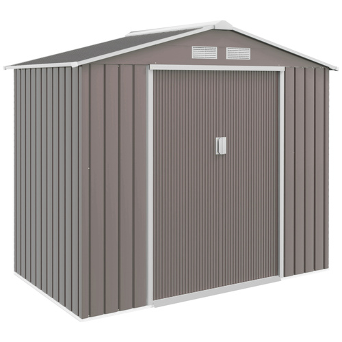 Outsunny 7ft x 4ft Lockable Garden Metal Storage Shed Storage Roofed Tool Metal Shed w/ Air Vents Steel Grey