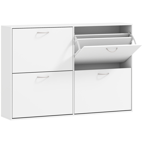 HOMCOM Wooden Modern Design 4 Drawer Shoes Cabinet Pull Down Shelf Storage Organiser - White