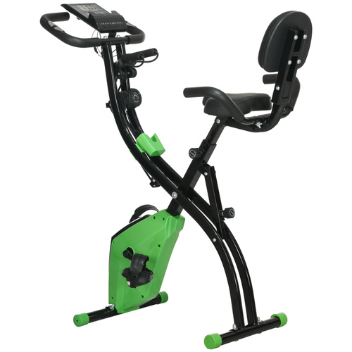 HOMCOM 2-in-1 Folding Exercise Bike with 8-Level Magnetic Resistance, Arm Resistance Band, Pulse Sensor, Green