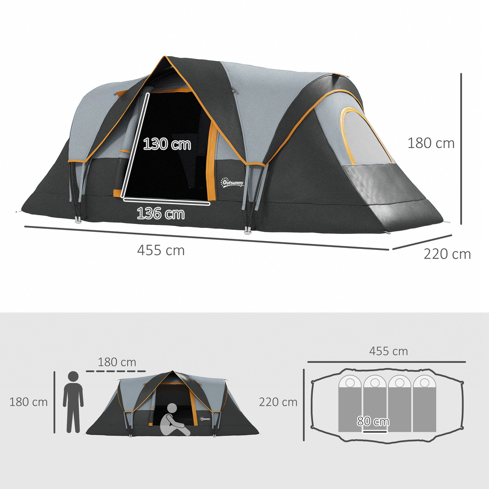 Outsunny 5-6 Man Dome Camping Tent - Light Grey and Black