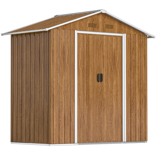 Outsunny 6.5 x 3.5ft Metal Garden Storage Shed - Brown Wood Effect