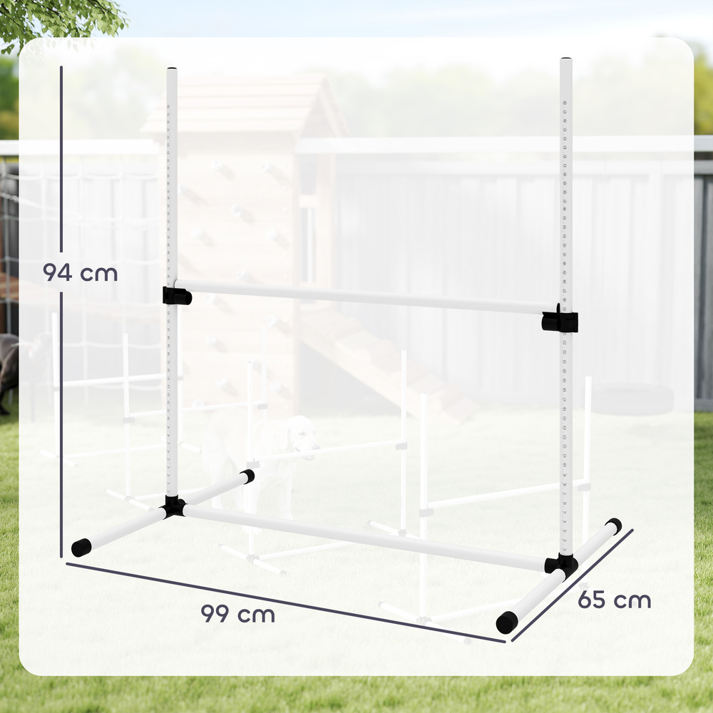 PawHut 4 Pieces Dog Agility Training Equipment, Adjustable Height Jumps Hurdle with Carrying Bag for Outdoor, White