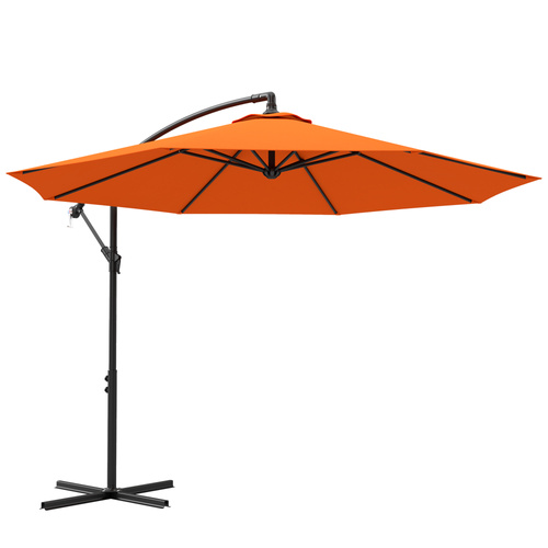 Outsunny 3m Garden Banana Parasol with Cross Base for Garden Family Use, Orange