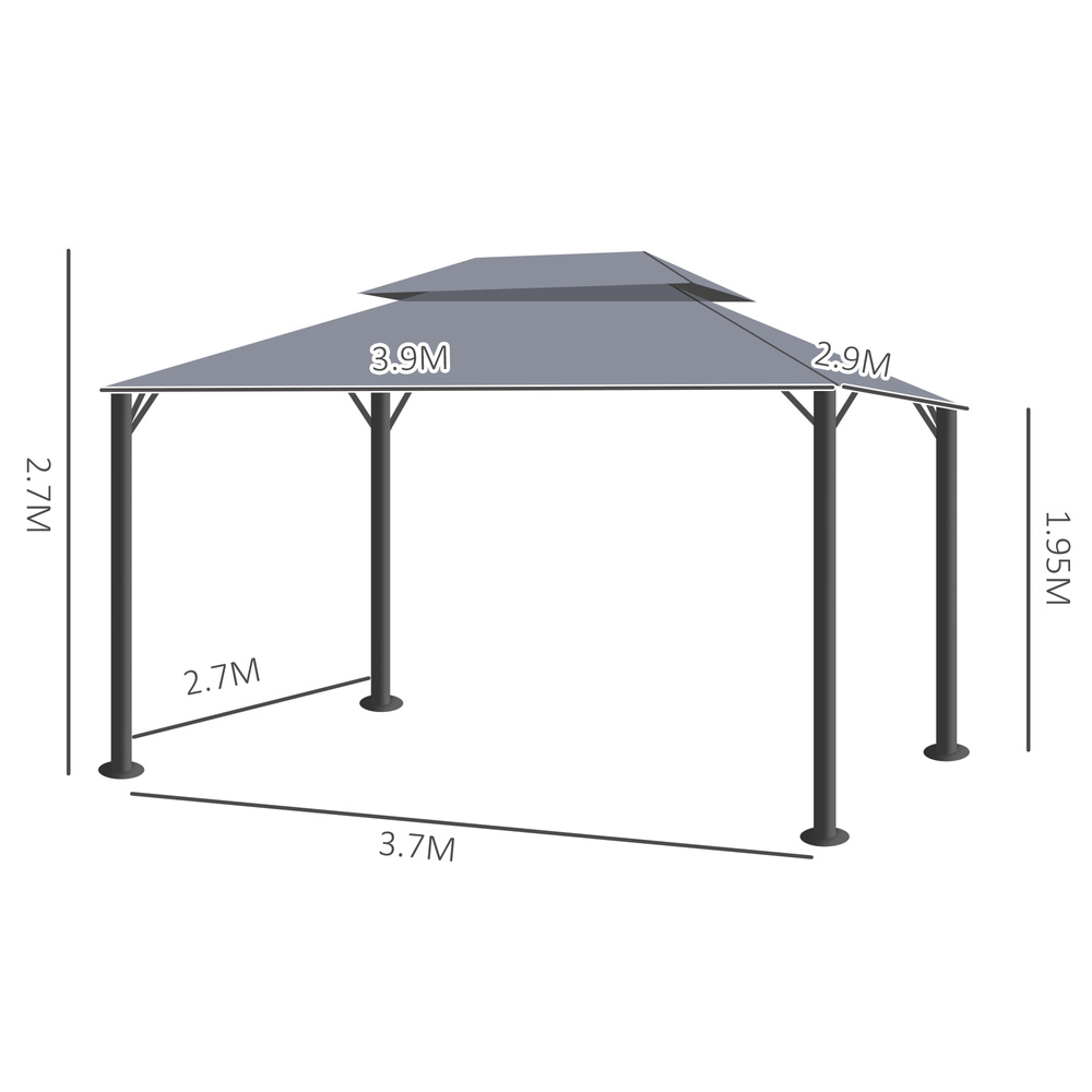 Outsunny 3 x 4m Aluminium Garden Gazebo, Marquee Canopy Shelter Pavilion Party Tent with Nets and Curtains for Garden and Deck, Dark Grey