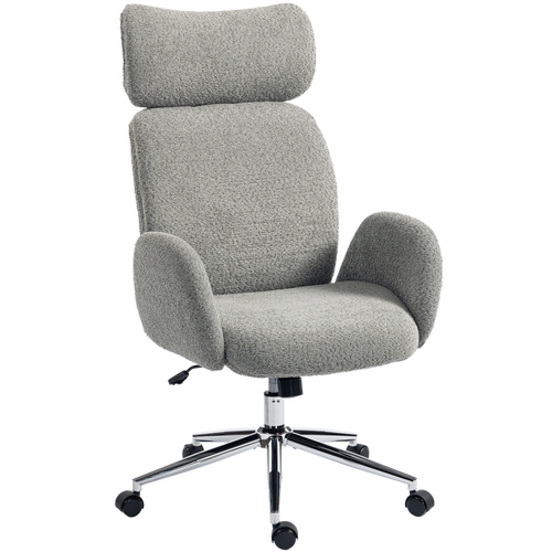 HOMCOM Office Chair with Adjustable Headrest, Spring Pack, Curved Line, Boucle Fabric - Charcoal Grey
