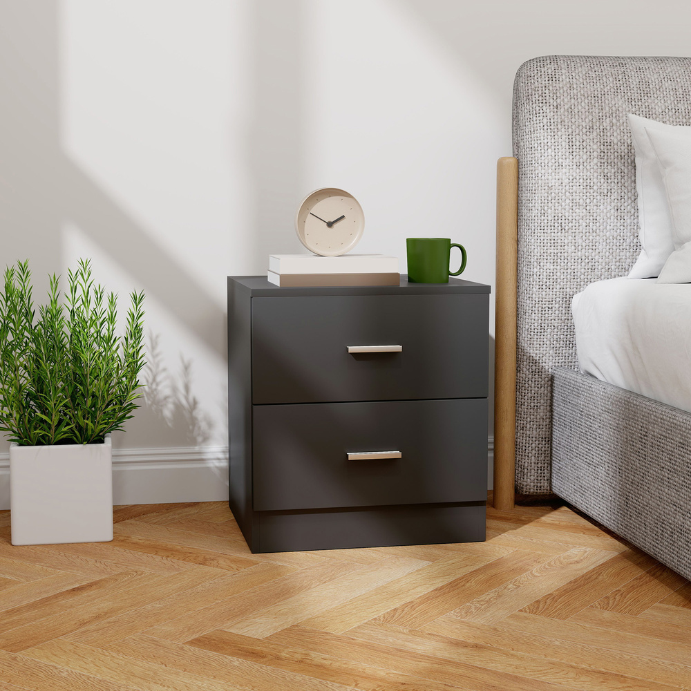 HOMCOM Modern Bedside Table, Beside Cabinet with 2 Drawers, for Bedroom, Living Room, Black