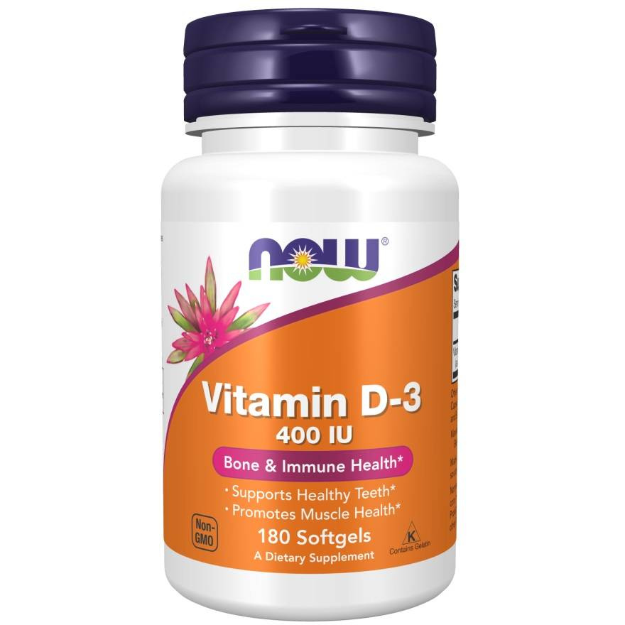 Now Foods Vitamin D-3 400 IU Supports Immunity Bone and Muscle Health and Brain Function 180 Softgels