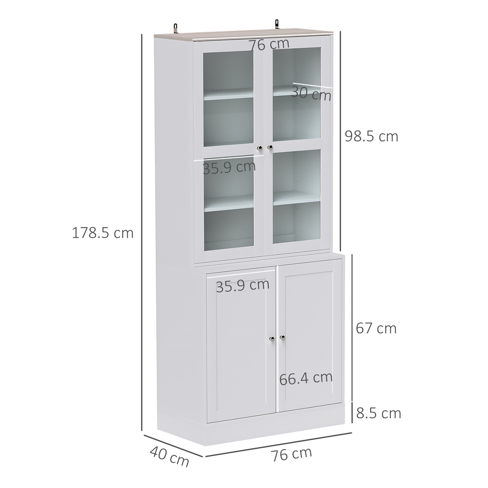 HOMCOM Double Storage Display Cabinet with Adjustable Shelves, MDF - White
