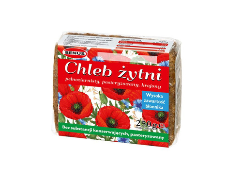 Benus Chleb Żytni Pełnoziarnisty 250g