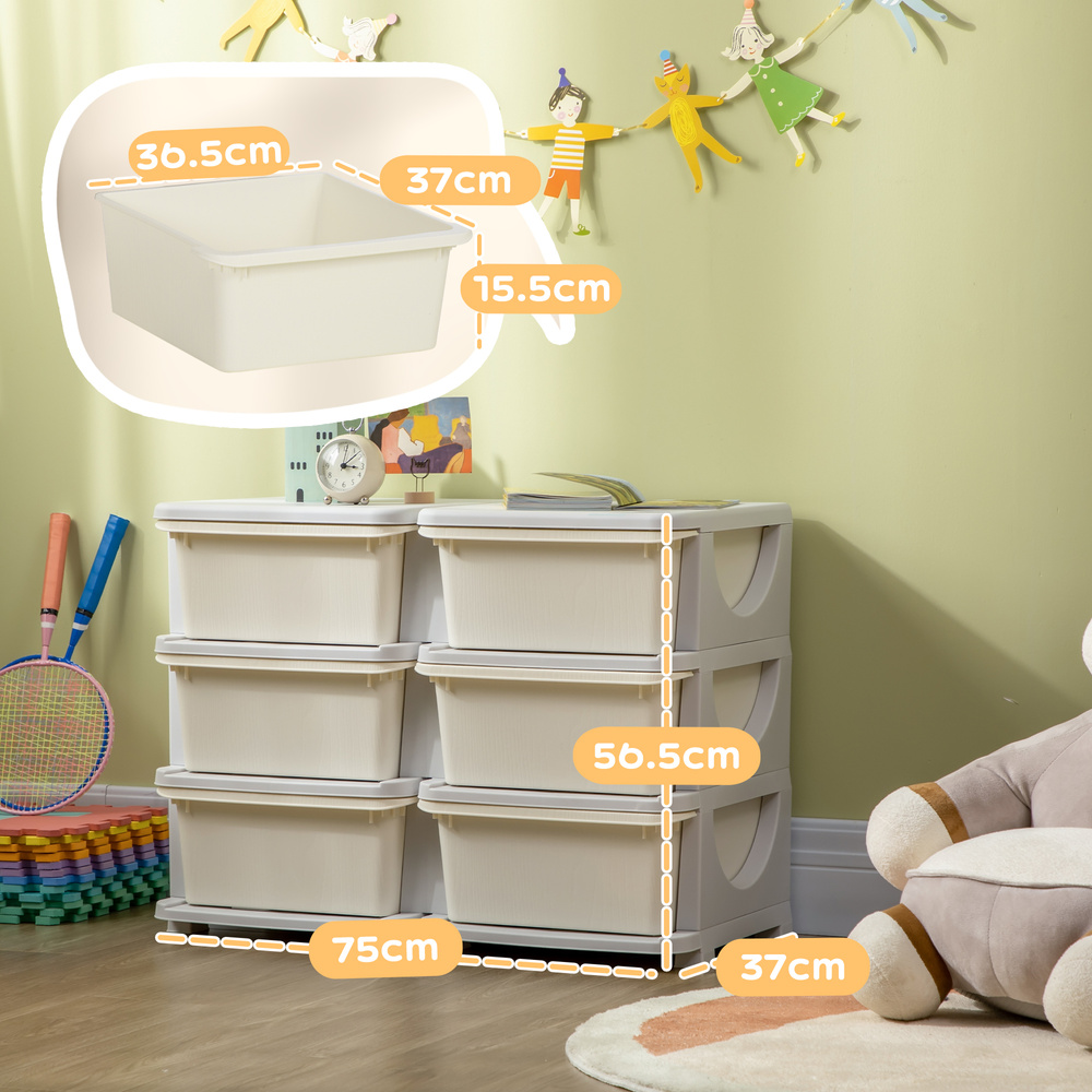 HOMCOM Kids Storage Unit, with Six Drawers - Cream