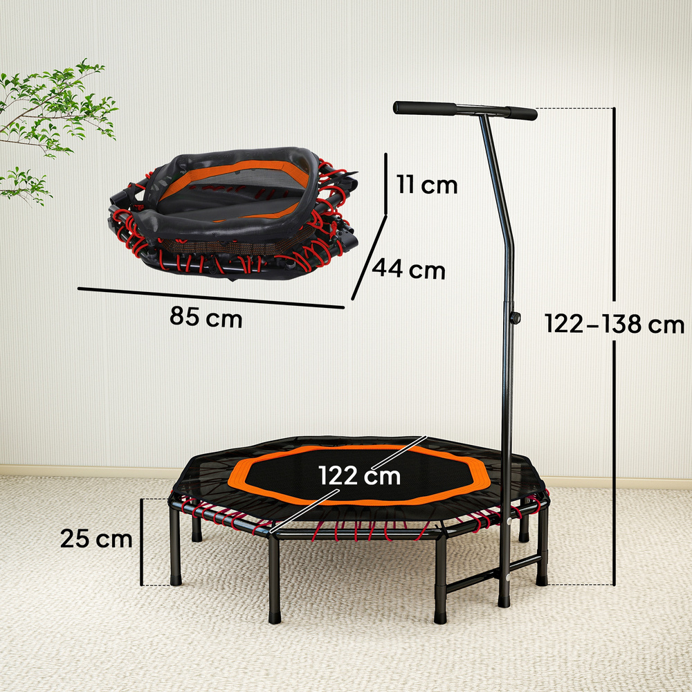 HOMCOM Fitness Trampoline, Bouncer with Adjustable Handle, Max Load 150 kg
