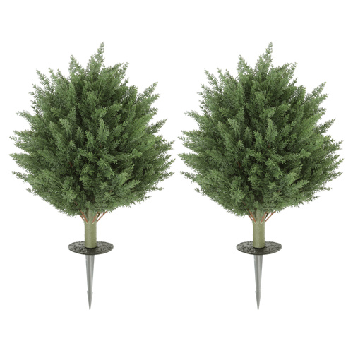 HOMCOM 60 cm Artificial Cypress Tree with Ground Stake, Set of 2 Artificial Plants for Indoor & Outdoor, UV Resistant, Green