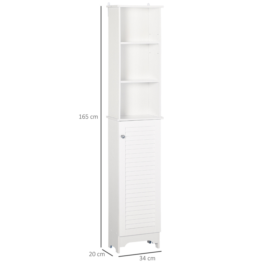 HOMCOM Tall Bathroom Cabinet, Freestanding Slim Bathroom Storage Unit with Adjustable Shelves and Shutter Door, Floor Storage Cupboard with 6 Shelves, 165H x 34W x 20D cm, White