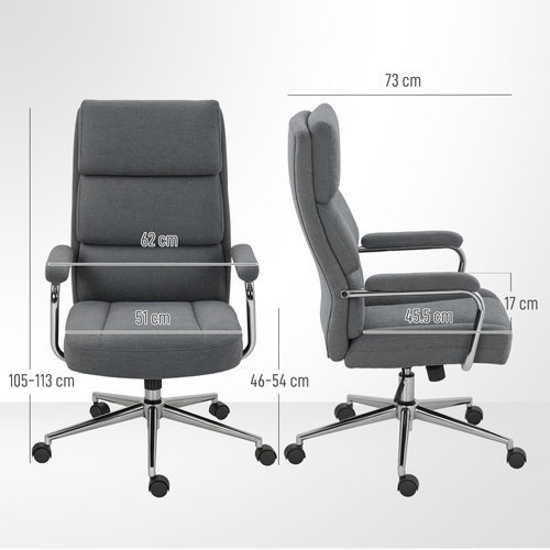 HOMCOM Executive Office Chair, Linen Fabric Computer Desk Chair with Double-Layer Back Cushion, Rocking Function, Height Adjustable for Home, Charcoal Grey