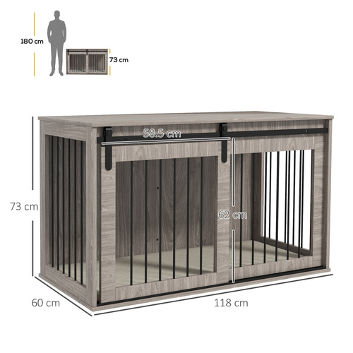 PawHut 46.46'' Dog Crate Furniture with Removable Cushion & Security Latch for Extra Large Dogs - Walnut Brown