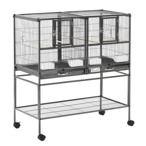 PawHut Large Bird Cage Parrot Cage with Divider, Slide Tray for Finch Canaries Parakeets Cockatiels, 95 x 45.5 x 102 cm