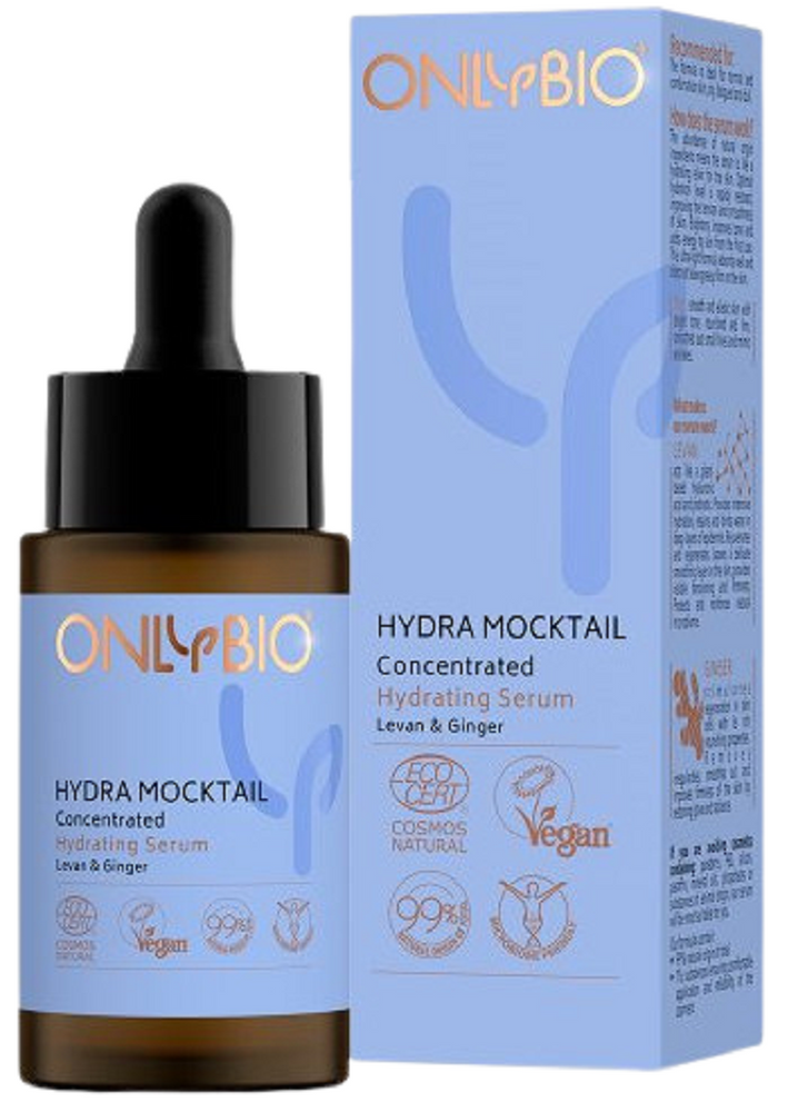 OnlyBio Hydra Mocktail Skoncentrowane Serum Nawilżające z Lewanem i Imbirem dla Cery Normalnej i Mieszanej 30ml