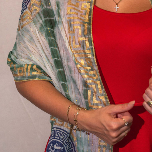 Nomad Sari Summer Marbella Print Scarf - Green with Gold  (180x50cm)