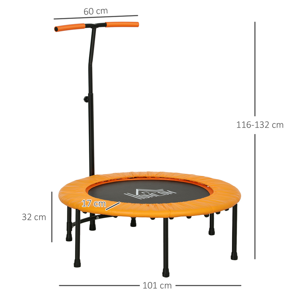 HOMCOM 40" Fitness Trampoline with Adjustable Handle, Rebounder Trampoline, Mini Jumper for Indoor Exercise Workout, Orange
