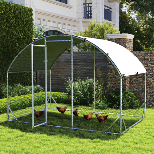 PawHut Walk In Chicken Run Galvanised Chicken Coop Hen Poultry House Cage Pet Playpen Garden with Water-Resist Cover, 2.8 x 1.9 x 2m