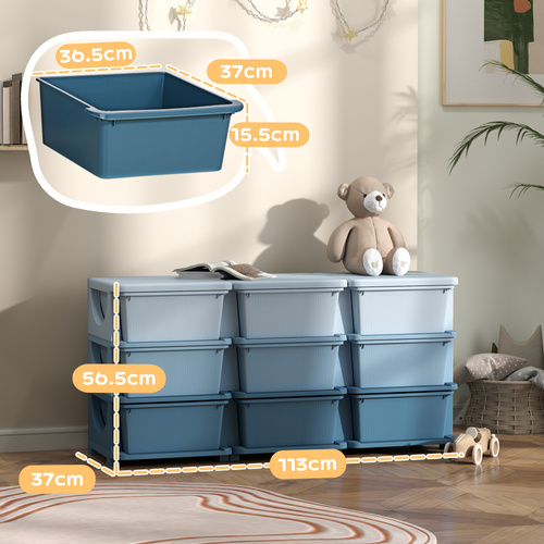 HOMCOM Kids Storage Unit, with Nine Drawers - Blue