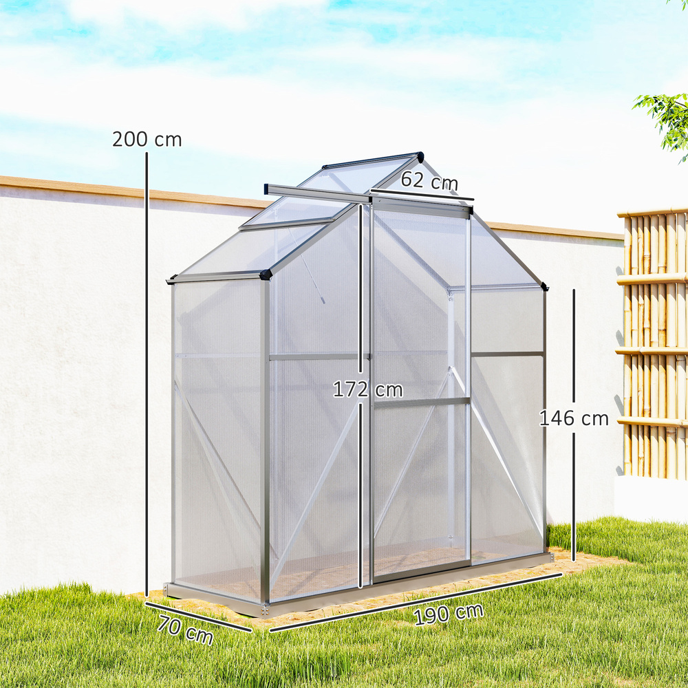 Outsunny 6 x 2.5ft Polycarbonate Greenhouse Walk-In Green House with Rain Gutter, Sliding Door, Window, Foundation, Dark Grey