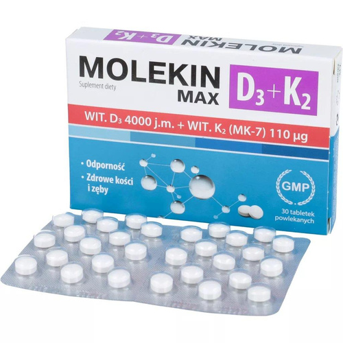 Molekin D3 + K2 MAX na Odporność Zdrowe Kości i Zęby 30 Tabletek