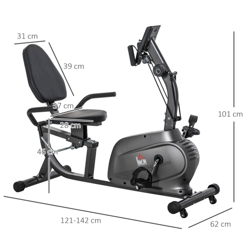 HOMCOM Recumbent Seated Exercise Bike, Recovery Rehab Exercise Bike Home Exerciser, 8-Level Magnetic Resistance Stationary Bike with Pad Holder, LCD Monitor, Wheels for Indoor Cardio Workout, Black