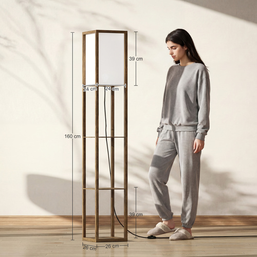 HOMCOM 3-Tier Floor Lamp, Floor Light with Storage Shelf, Reading Standing Lamp with Acrylic Shade for Living Room, Bedroom, Kitchen, Dining Room, Office, Dorm, 160cm, Brown