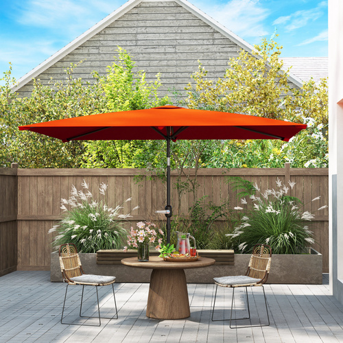 Outsunny 3x2m Patio Parasol Garden Umbrellas Canopy with Aluminium Tilt Crank Rectangular Sun Shade Steel, Orange