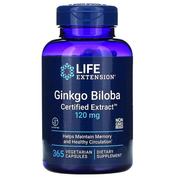 Life Extension Ginkgo Biloba Certified Extract 120mg for Memory and Cognitive Function 365 Capsules