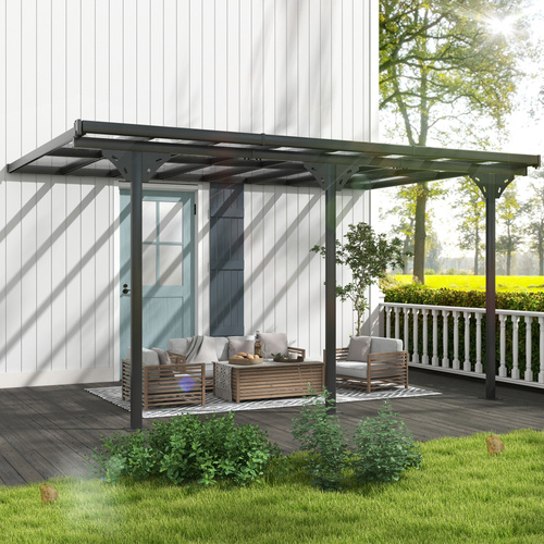 Outsunny 4.35 x 3m Outdoor Patio Gazebo Pergola, Retractable Pergola Canopy Aluminum Post & PC Roof, Grey