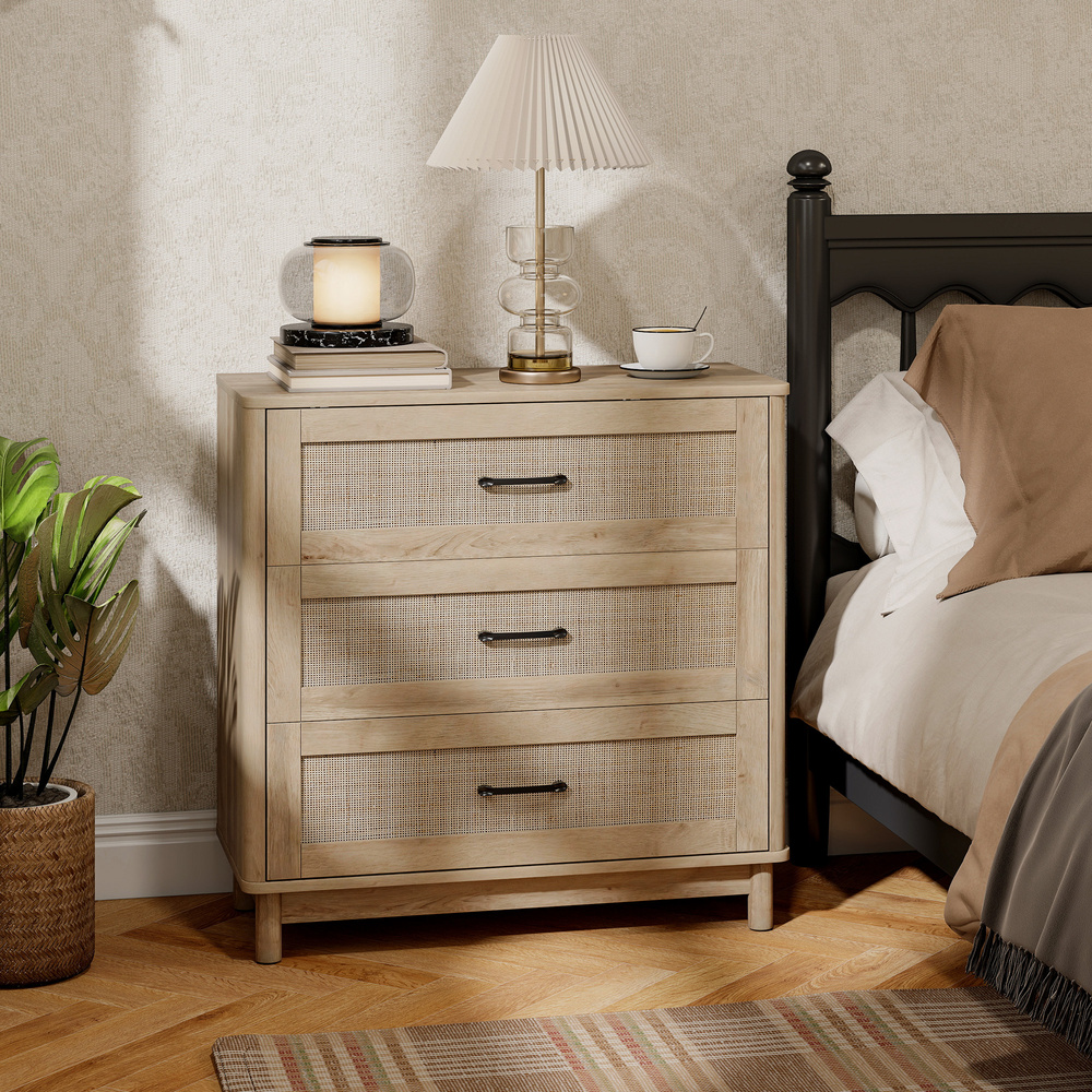HOMCOM 76 cm Wide Drawer Chest of Drawers with 3 Drawer - Oak