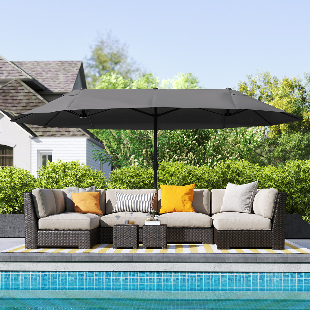 Outsunny 4.6m Double Garden Parasol - Black