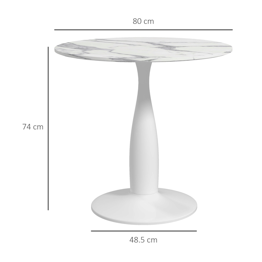 HOMCOM Small 2-Person Dining Table, Elegant Design Table with Steel Base and Non-slip Foot Pad, White and Grey
