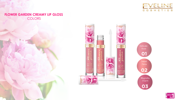 Eveline Flower Garden Kremowy Błyszczyk do Ust Nr 2 Vegan 4.5ml