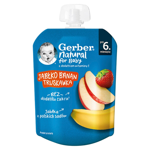 Gerber Dessert Apple Banana Strawberry for Babies after 6th Month without Sugar 80g Best Before 30.09.26