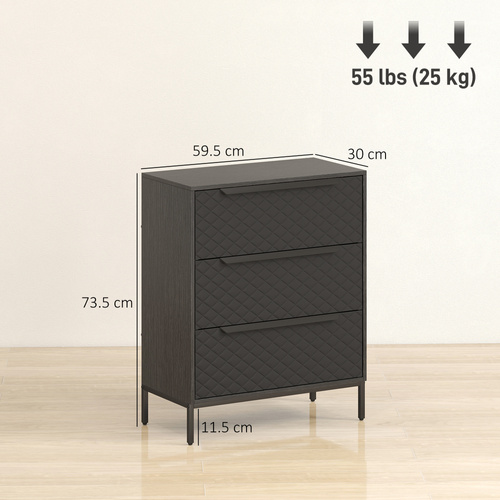 HOMCOM Chest of Drawers, Dresser with 3 Fabric Drawers and Aluminium Handles - Black