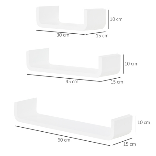 HOMCOM Floating Shelves, Set of 3 Wall Shelf, Shelves for Wall Invisible Mounting, Bedroom Living Room, White