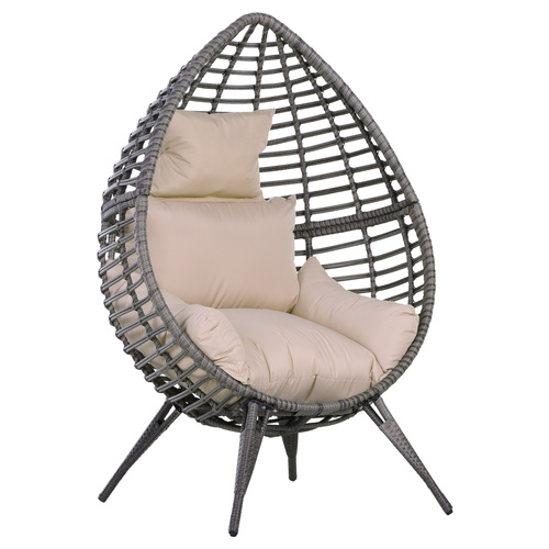 Outsunny Garden Egg Chair, Teardrop Outdoor PE Rattan Chair with Full-body Soft Padded Cushion, Grey