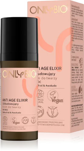 OnlyBio Anti Age Elixir Odbudowujący Krem do Twarzy z Bakuchiolem i Awokado na Noc dla Każdego Typu Cery 50ml