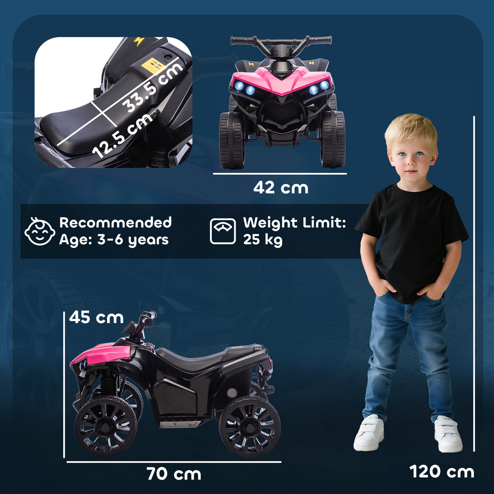 AIYAPLAY 6V Kids ATV, 4 Wheeler Electric Ride on Car with Music and LED Headlights, for Ages 3-6 Years Boys and Girls, Pink