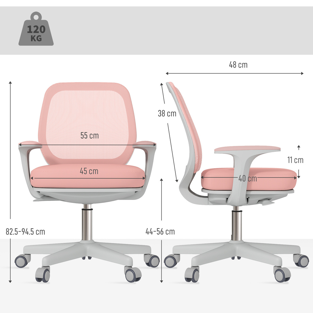 Vinsetto 44-56cm Mesh Back Office Chair - Pink