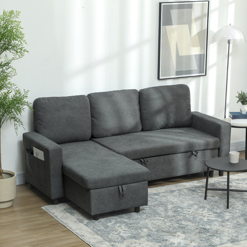 HOMCOM Pull Out Sofa Bed with 113 x 49cm storage space - Charcoal Grey