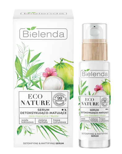 Bielenda Eco Nature Detoksykujące i Matujące Serum z Wodą Kokosową Zieloną Herbatą i Trawą Cytrynową do Cery Tłustej 30ml